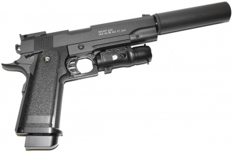 Страйкбольный пистолет софтэйр пружинный с глушителем Colt 1911 Galaxy G6A от магазина SERREITOR.RU